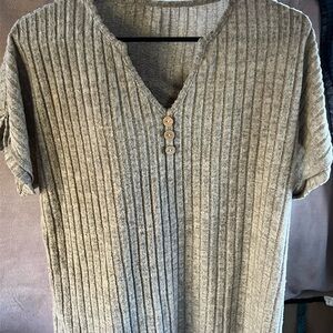 Ribbed Knit Top with Button Detail